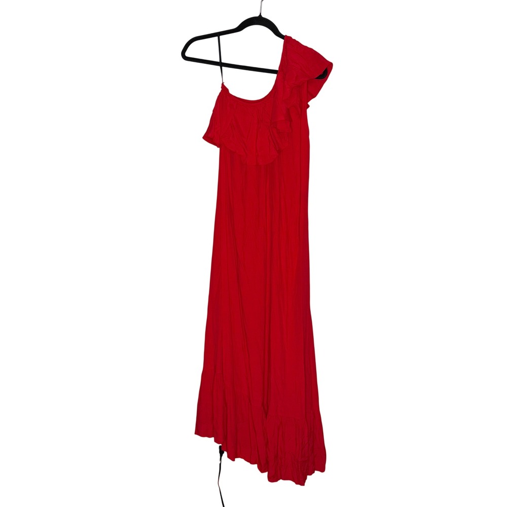 S/W/F One Shoulder Ruffle Maxi Dress Womens Large Red New Tiered Boho Resortwear